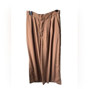 Women's High Waisted Wide Leg Tan Trouser Amazon Pants Size Large